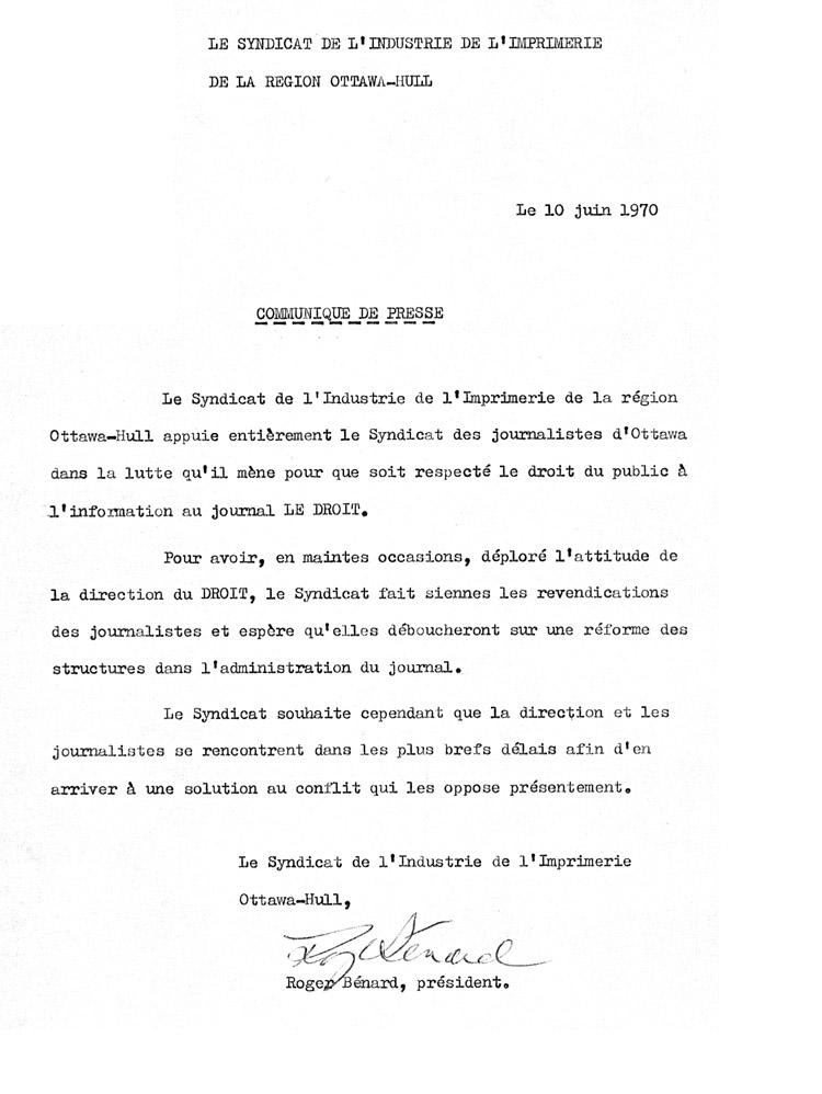 Communiqu&eacute; du Syndicat de l'industrie de l'imprimerie