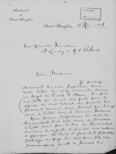 Lettre de Mgr Arthur B&eacute;liveau