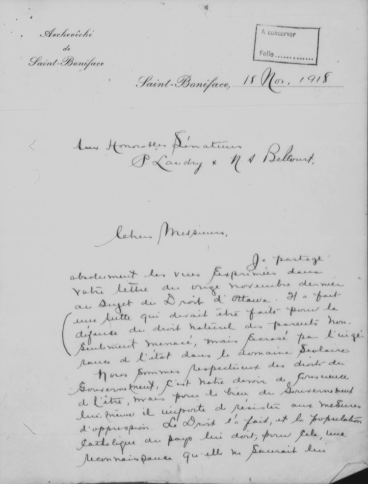 Lettre de Mgr Arthur B&eacute;liveau