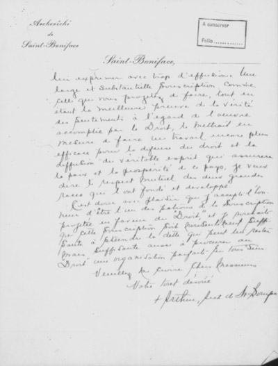 Lettre de Mgr Arthur B&eacute;liveau