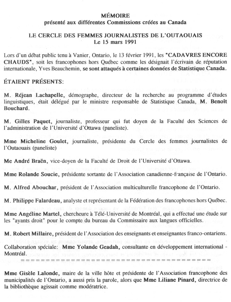 M&eacute;moire du Cercle des femmes journalistes de l'Outaouais