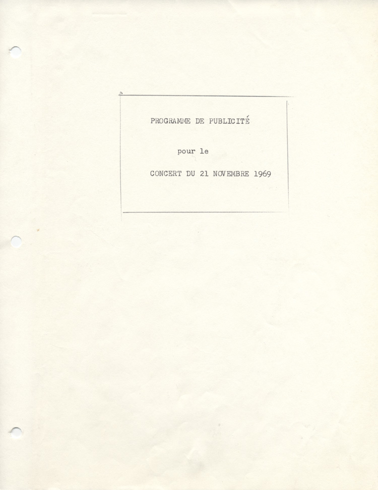 Programme de publicit&eacute; pour le concert du 21 novembre 1969