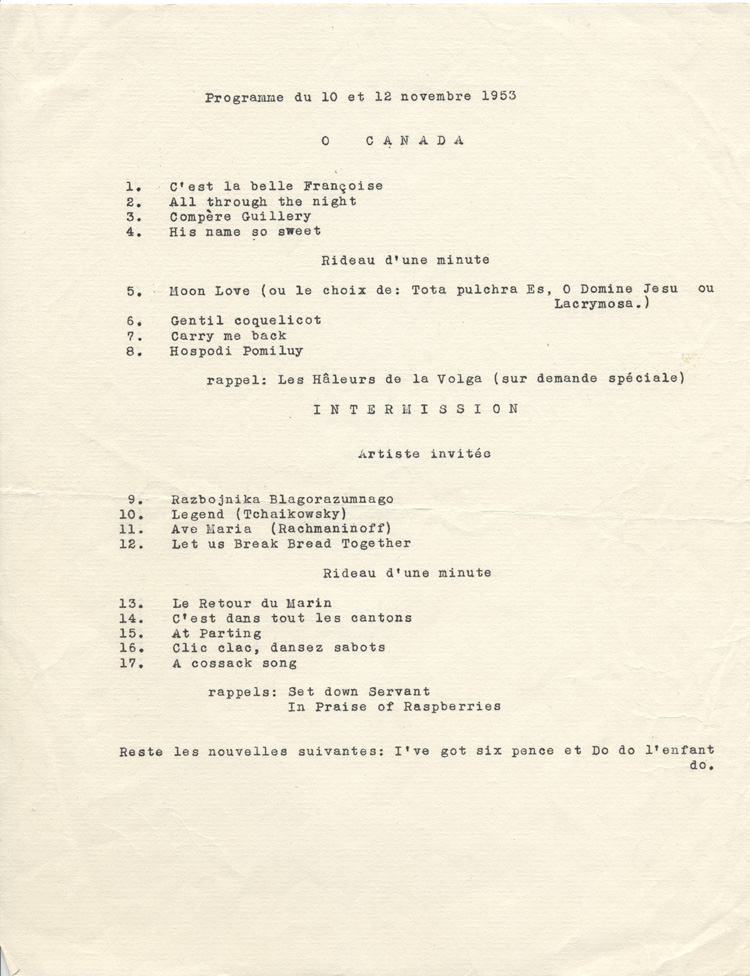 concert du 10 et 12 novembre 1953 des Poètes de la chanson