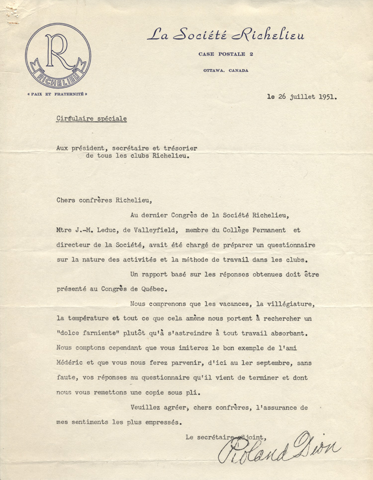 Circulaire de Roland Dion