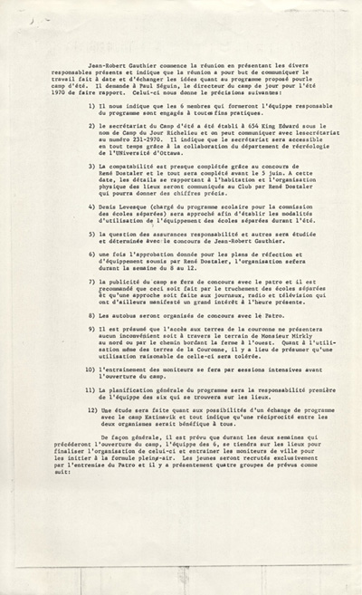 Rapport d'une r&eacute;union du Comit&eacute; de la Ferme Richelieu, 1970