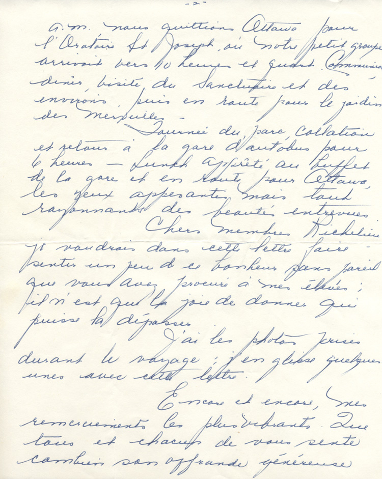 Lettre de remerciements adress&eacute;e au club Richelieu Ottawa pour une contribution financi&egrave;re, 1964