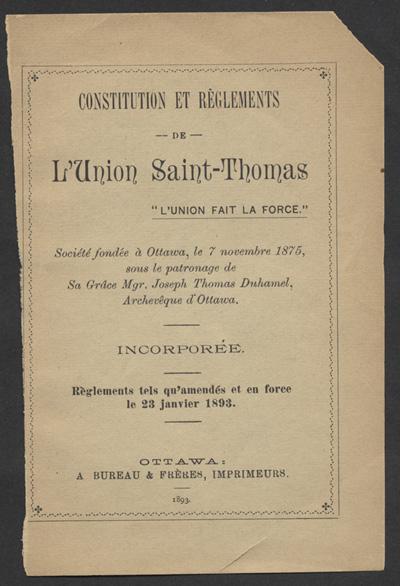 Constitution et r&egrave;glements de l'Union Saint-Thomas