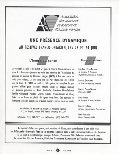 &laquo; L'heure du conte &raquo; dans le cadre du Festival franco-ontarien