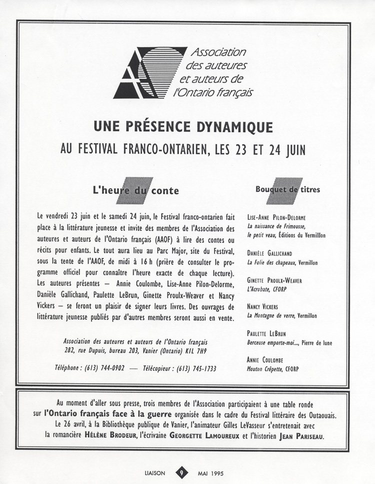 &laquo; L'heure du conte &raquo; dans le cadre du Festival franco-ontarien
