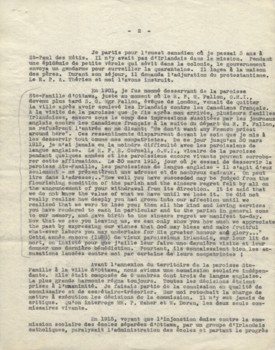 Reproduction de la deuxi&egrave;me page d'une lettre de Charles Charlebois, o.m.i., &agrave; Arthur Joyal, o.m.i., 20 mai 1930.
