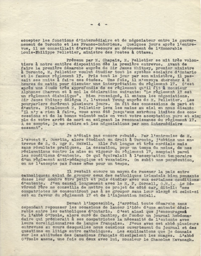 Reproduction de la quatri&egrave;me page d'une lettre de Charles Charlebois, o.m.i., &agrave; Arthur Joyal, o.m.i., 20 mai 1930.