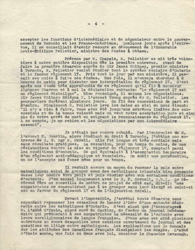 Reproduction de la quatri&egrave;me page d'une lettre de Charles Charlebois, o.m.i., &agrave; Arthur Joyal, o.m.i., 20 mai 1930.