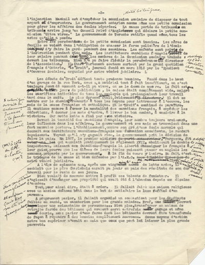Reproduction de la troisi&egrave;me page d'une allocution prononc&eacute;e lors du jubil&eacute; d'or de profession religieuse de Charles Charlebois, o.m.i., les 14 et 15 ao&ucirc;t 1940 au Scolasticat de l'Immacul&eacute;e-Conception, Sainte-Agathe-des-Monts, Qu&eacute;bec, 1940.
