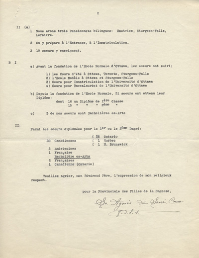 Reproduction de la deuxi&egrave;me page d'une lettre de soeur Agn&egrave;s du Sacr&eacute;-Coeur, d.f.l.s., &agrave; Arthur Joyal, o.m.i., chef du secr&eacute;tariat de l'Association canadienne-fran&ccedil;aise d'&eacute;ducation d'Ontario, 15 mai 1937.