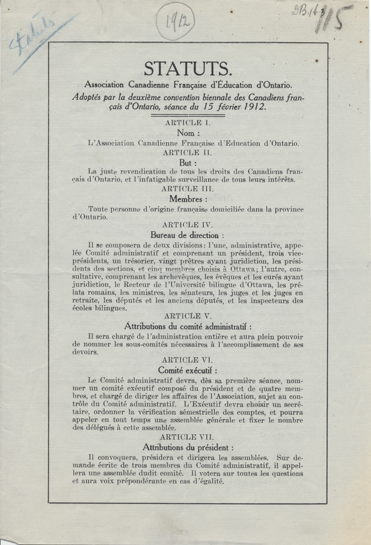 Statuts de l'Association canadienne-française d'éducation d'Ontario