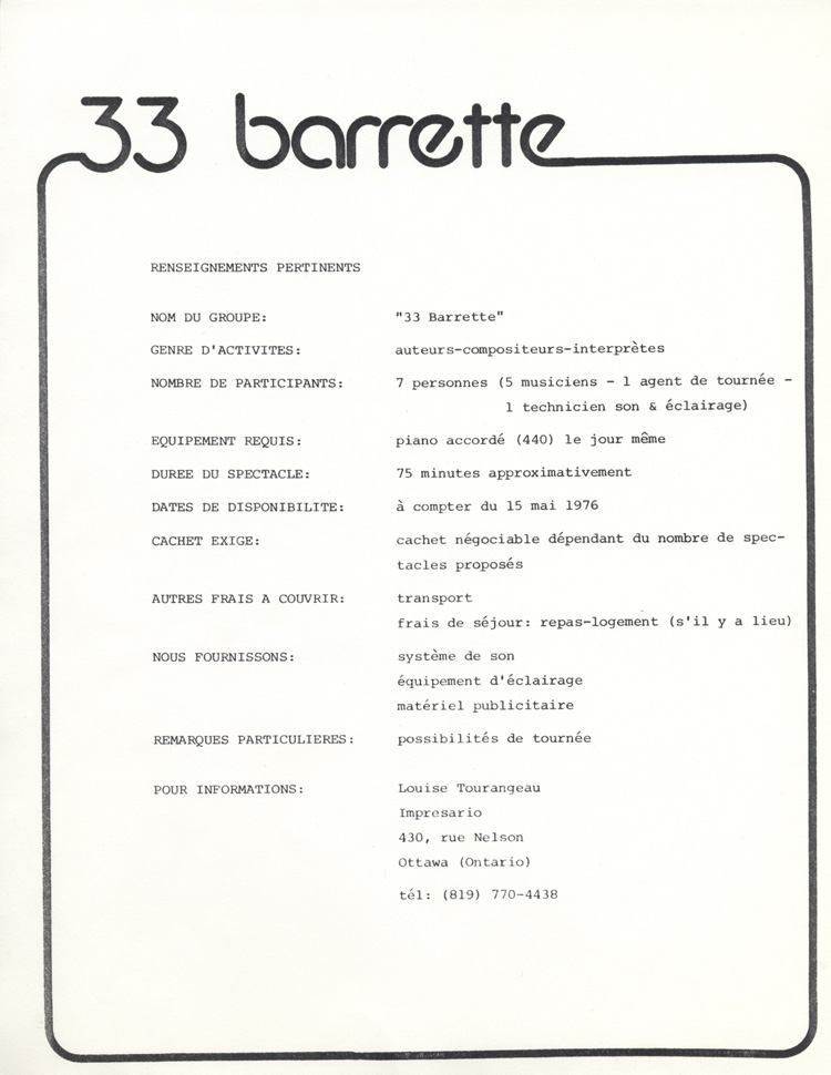 Dossier de presse de 33 Barrette (1976)
