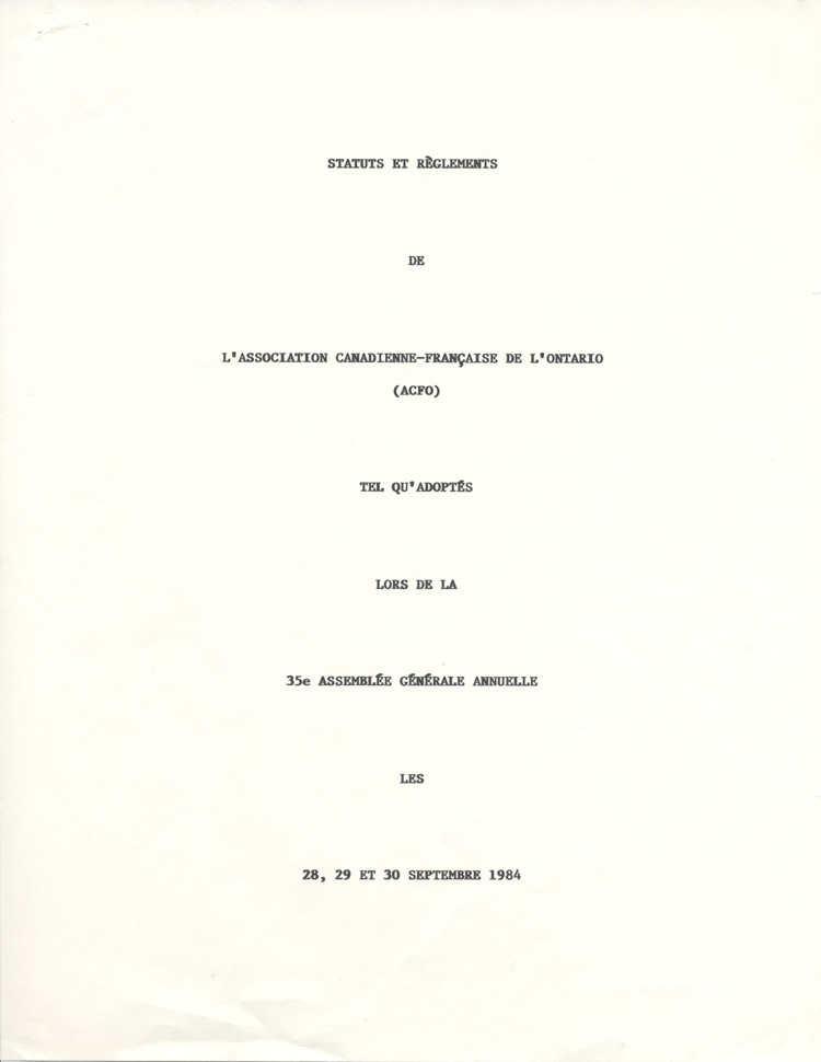 Statuts et règlements de l'ACFO (1984)