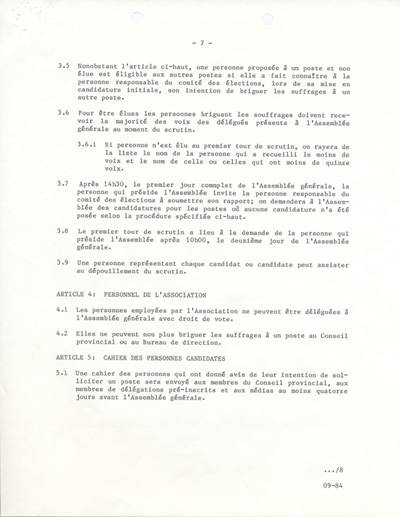 Statuts et r&egrave;glements de l'ACFO (1984)