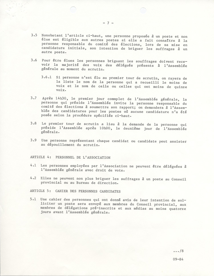 Statuts et r&egrave;glements de l'ACFO (1984)