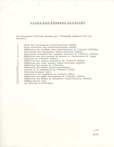 Statuts et r&egrave;glements de l'ACFO (1984)