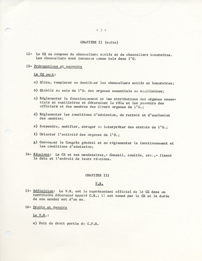 Statuts et r&egrave;glements des Commandeurs de l'Ordre des Franco-Ontariens (COFO), ca 1965.