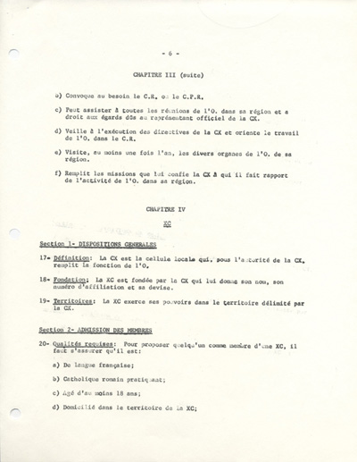 Statuts et r&egrave;glements des Commandeurs de l'Ordre des Franco-Ontariens (COFO), ca 1965.
