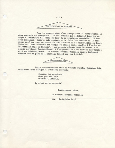 Circulaire adress&eacute;e aux membres, 1965.