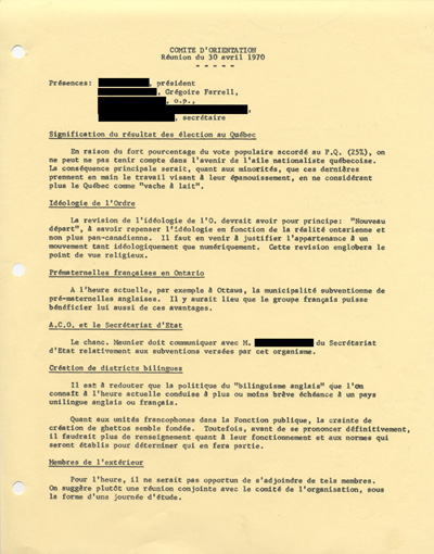 Proc&egrave;s-verbal de la r&eacute;union du 30 avril 1970
