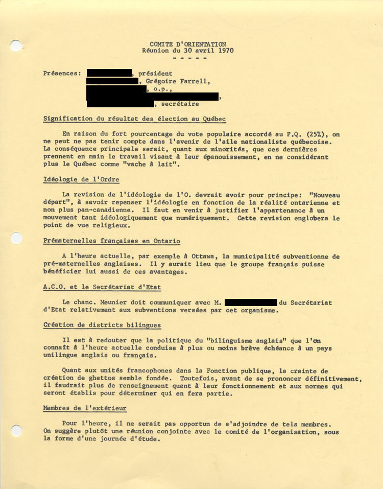 Proc&egrave;s-verbal de la r&eacute;union du 30 avril 1970