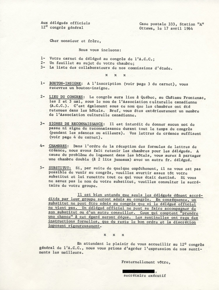 Carnet de délégué du 8e congrès général de l'Ordre de Jacques Cartier (OJC)
