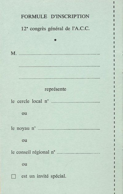 Carnet de d&eacute;l&eacute;gu&eacute; du 12e congr&egrave;s g&eacute;n&eacute;ral de l'Ordre de Jacques Cartier (OJC)