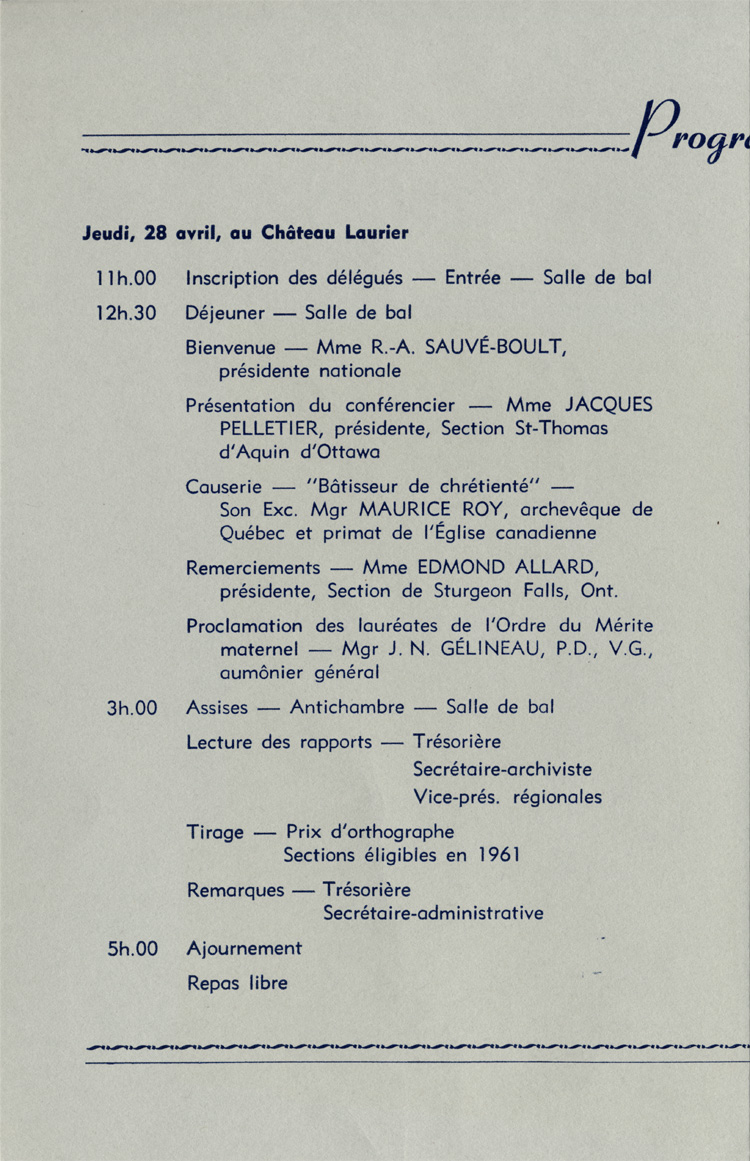 Programme du congr&egrave;s annuel