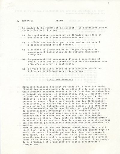 Document d'entente entre Direction-Jeunesse et la F&eacute;d&eacute;ration des &eacute;l&egrave;ves du secondaire franco-ontarien