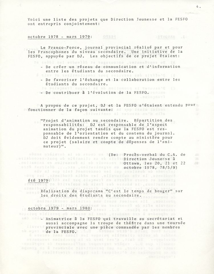 Document d'entente entre Direction-Jeunesse et la F&eacute;d&eacute;ration des &eacute;l&egrave;ves du secondaire franco-ontarien
