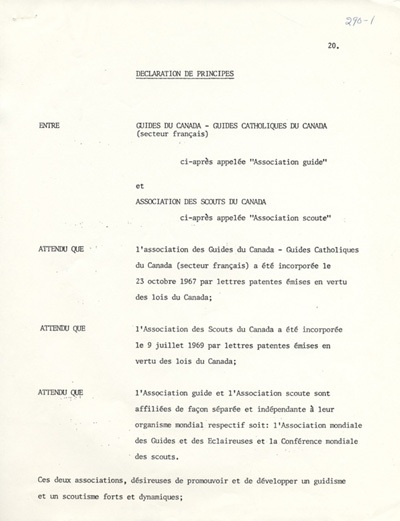 D&eacute;claration de principes entre les Guides catholiques du Canada et l'Association des scouts du Canada (1980)