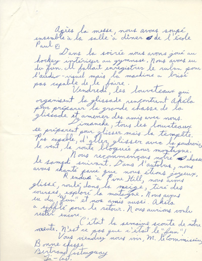 Lettre manuscrite de Bertrand Castonguay, louveteau (1972)