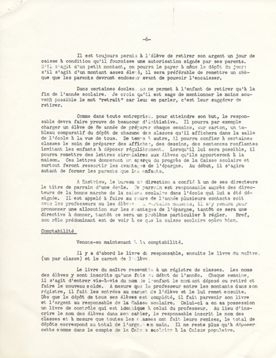 Reproduction de la troisi&egrave;me page d’un article paru dans Lettre-bulletin de la F&eacute;d&eacute;ration des caisses populaires canadiennes-fran&ccedil;aises de l’Ontario au sujet des caisses scolaires, avril 1960 