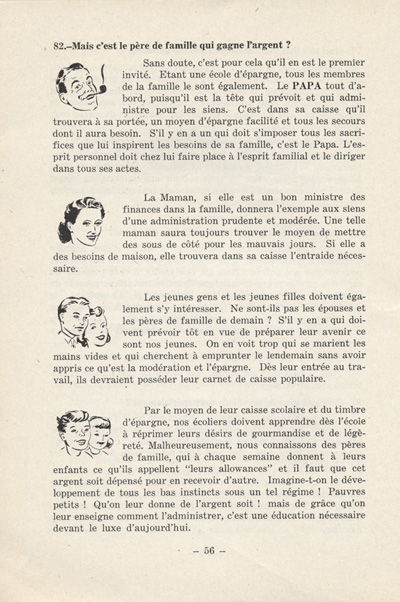 Reproduction d’un extrait de la publication Qu’est-ce qu’une caisse Desjardins? par l’abb&eacute; Ad&eacute;lard-J. Couture, au sujet du r&ocirc;le &eacute;conomique du p&egrave;re et de la m&egrave;re de famille, ca 1951.