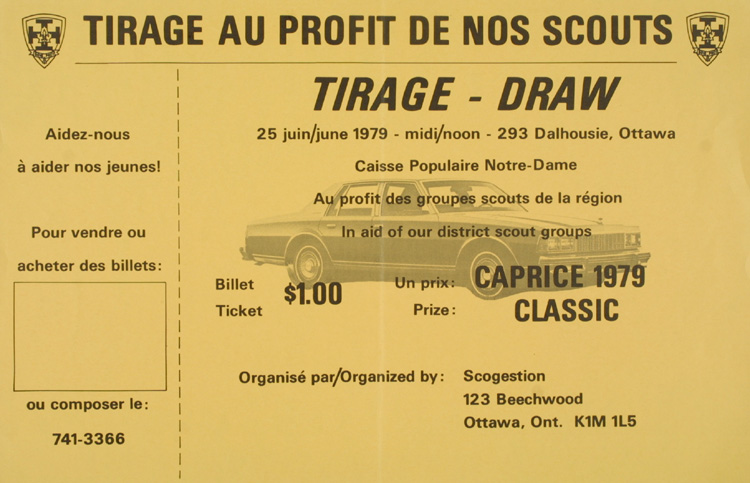 tirage au profit des scouts de la r&eacute;gion d'Ottawa (1979)