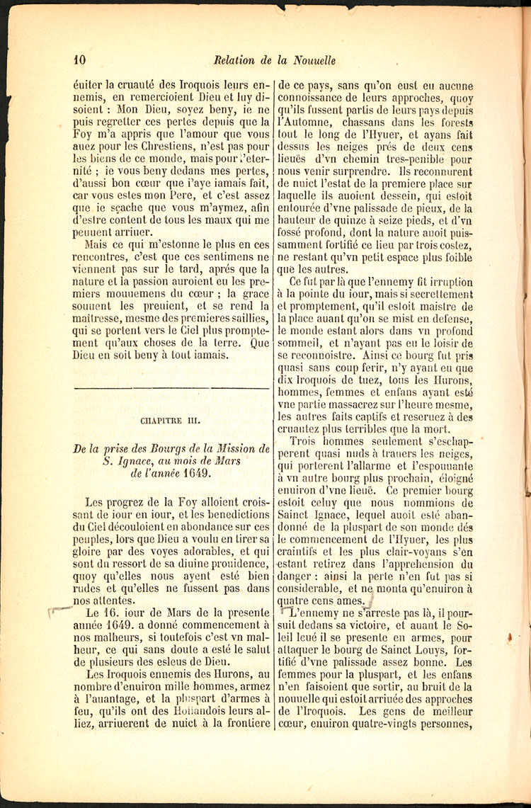 De la prise des Bourgs de la Mission de S. Ignace