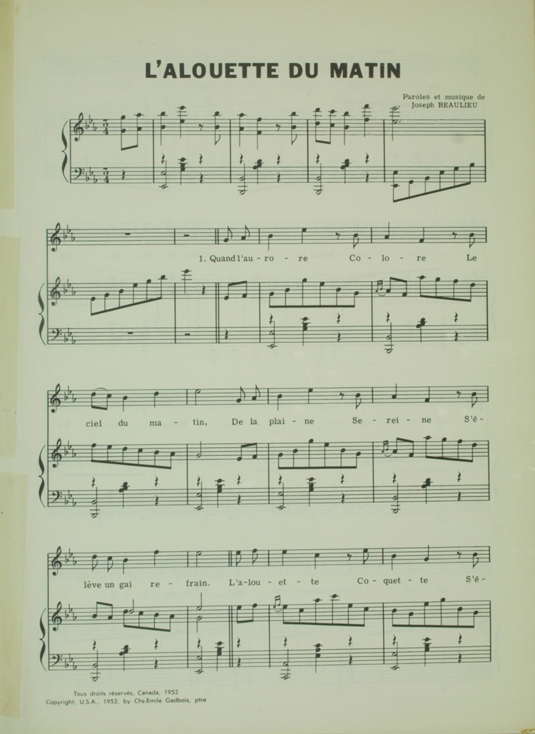 &laquo;&nbsp;L'Alouette du matin&nbsp;&raquo;, paroles et musique de Joseph Beaulieu (1952)