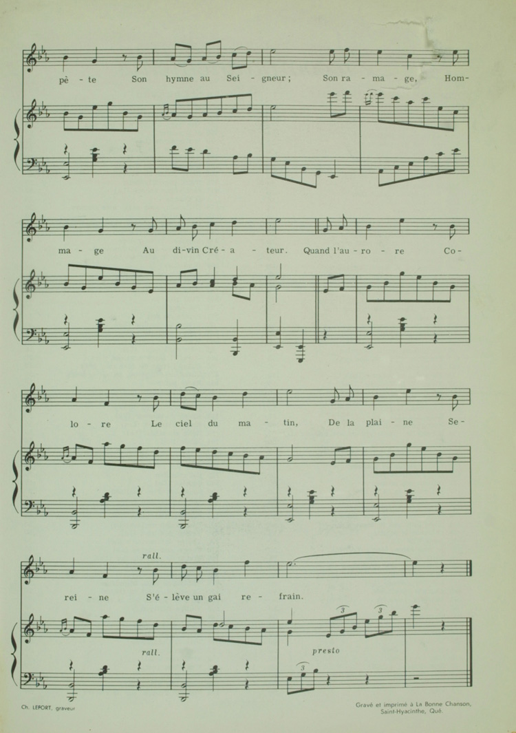 &laquo;&nbsp;L'Alouette du matin&nbsp;&raquo;, paroles et musique de Joseph Beaulieu (1952)