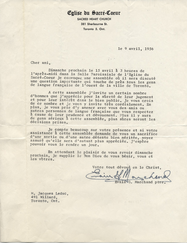 Lettre du p&egrave;re &Eacute;vain G. Marchand