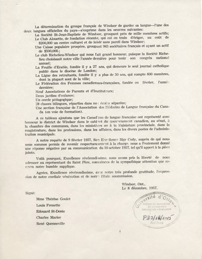 Copie du m&eacute;moire pr&eacute;sent&eacute; au d&eacute;l&eacute;gu&eacute; apostolique