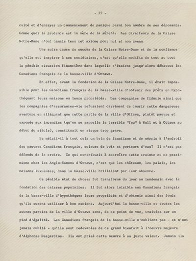 Reproduction de la vingt-deuxi&egrave;me page des souvenirs et r&eacute;miniscences de Louis-Joseph Billy recueillis par S&eacute;raphin Marion, ca 1973