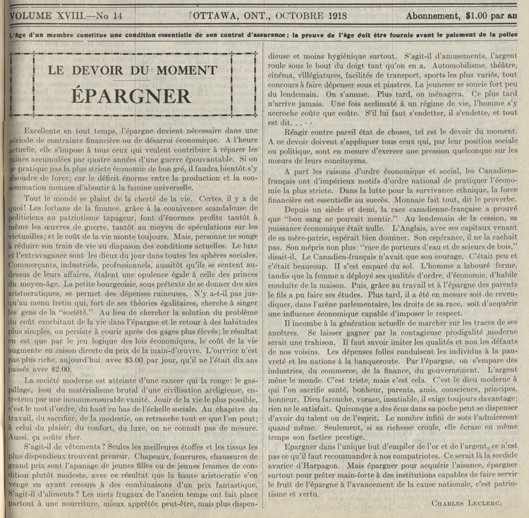 &laquo; Le devoir du moment, &eacute;pargner&nbsp;&raquo;