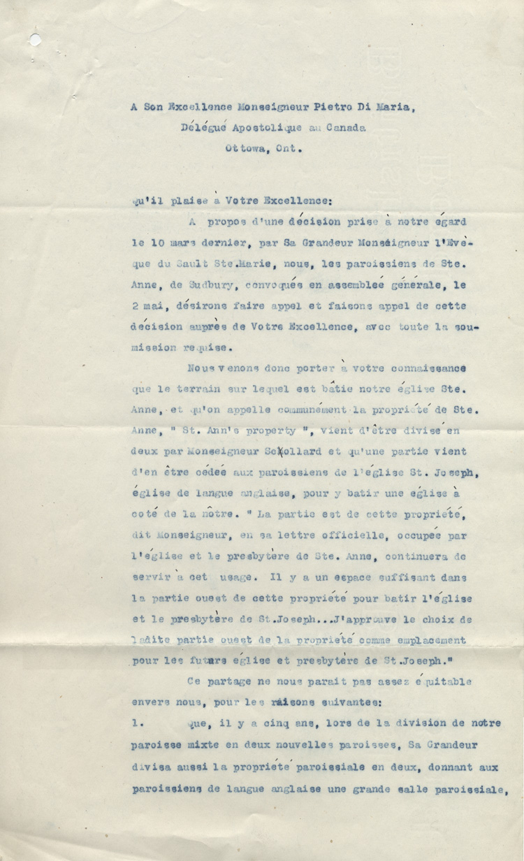 Copie de la lettre envoyée à Mgr Pietro Di Maria