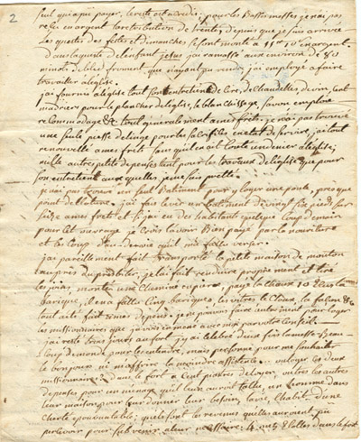 Reproduction de la deuxi&egrave;me page d’une lettre de l’abb&eacute; Fran&ccedil;ois-Xavier Dufaux, cur&eacute; de la paroisse Notre-Dame-de-L’Assomption &agrave; Sandwich (Windsor, Ontario), &agrave; Mgr Jean-Fran&ccedil;ois Hubert, &eacute;v&ecirc;que coadjuteur de Qu&eacute;bec, 24 ao&ucirc;t 1787.