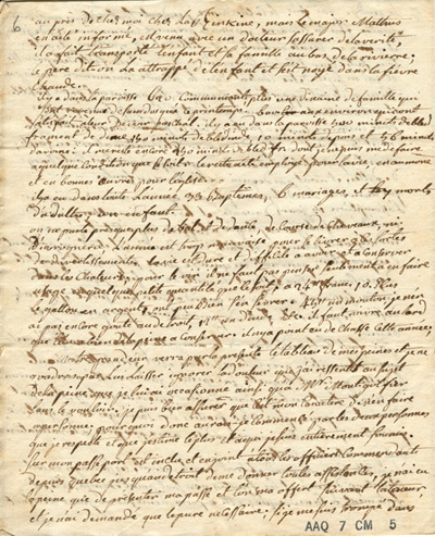 Reproduction de la sixi&egrave;me page d’une lettre de l’abb&eacute; Fran&ccedil;ois-Xavier Dufaux, cur&eacute; de la paroisse Notre-Dame-de-L’Assomption &agrave; Sandwich (Windsor, Ontario), &agrave; Mgr Jean-Fran&ccedil;ois Hubert, &eacute;v&ecirc;que coadjuteur de Qu&eacute;bec, 24 ao&ucirc;t 1787.