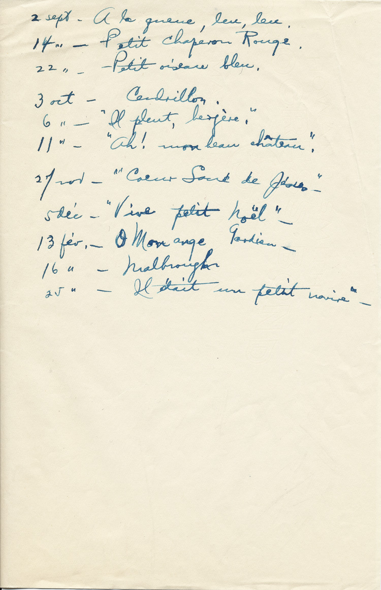 Reproduction de la deuxi&egrave;me page d’une &eacute;bauche d’un rapport de Ga&euml;tane V&eacute;zina, enseignante &agrave; la pouponni&egrave;re des jumelles Dionne, [entre 1938 et 1942].